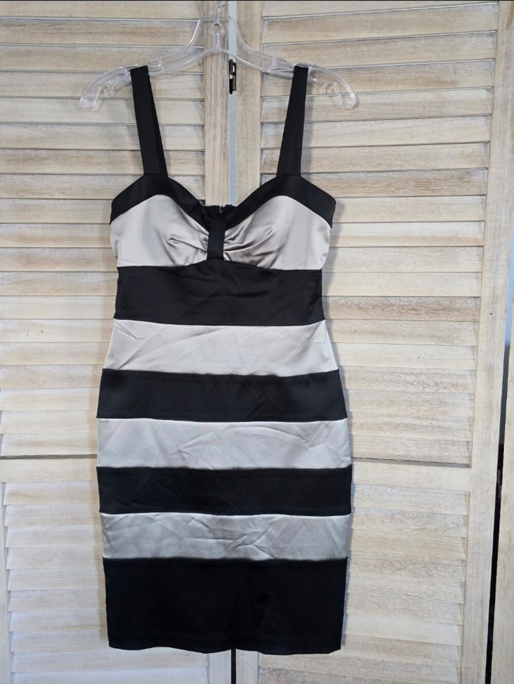 Caché Satin Striped Bandage Bodycon Dress Y2K Cocktail Mini Size 6